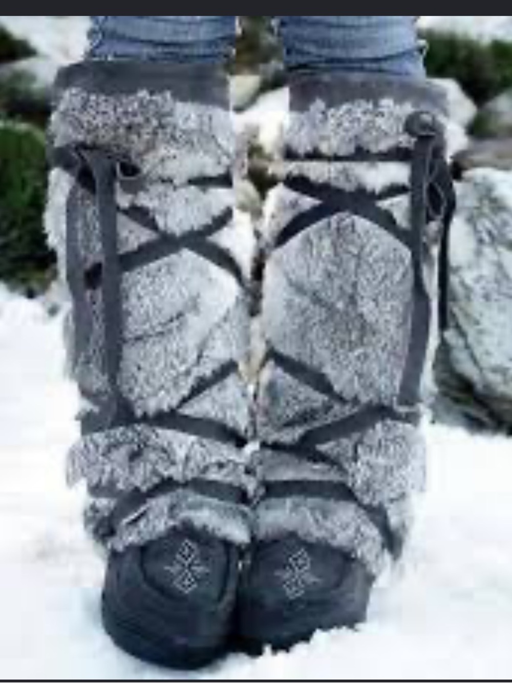 Womens Manitoba Pika Rabbit fur Lace-Up Tall Winter suedes Boots - Gray/Black